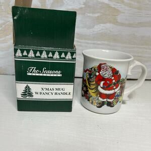 Seasons Collection Santa Christmas Mug Fancy Handle Ceramic